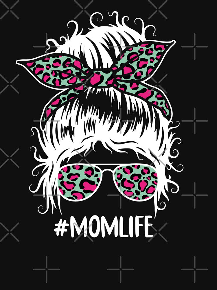 White Mom Life Messy bun Leopard pink yellow black by ShutterKapan