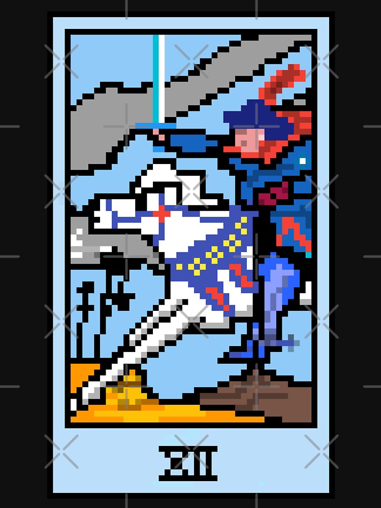 Wait, is this pixel art tarot? Black - Minor Arcana 'Knight of Swords' (Design for T-shirt, stickers and other accessories) by Pixel Waite