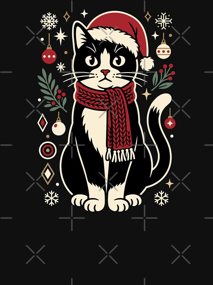 Black Cat Santa Hat Red Scarf Ugly Christmas Sweater by alenaz