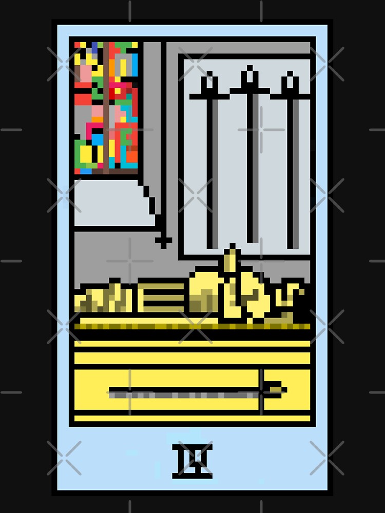 Wait, is this pixel art tarot? Black - Minor Arcana 'Four of Swords' (Design for T-shirt, stickers and other accessories) by Pixel Waite