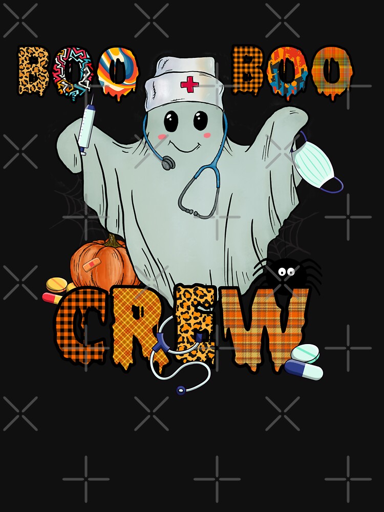 BOO BOO Crew Cute Ghost Nurse Orange Drip Font Halloween Group Design by Tonya51