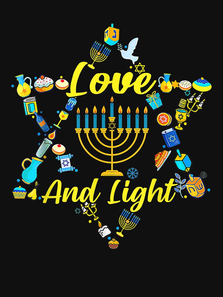 Love and Light Hanukkah Shirt Jew Menorah Jewish Chanukah T-Shirt by Francois-Lemann