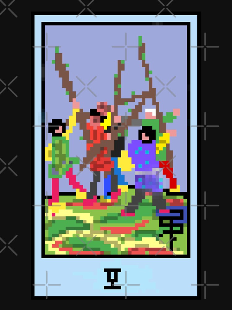 Wait, is this pixel art tarot? Black - Minor Arcana 'Five of Wands' (Design for T-shirt, stickers and other accessories) by Pixel Waite