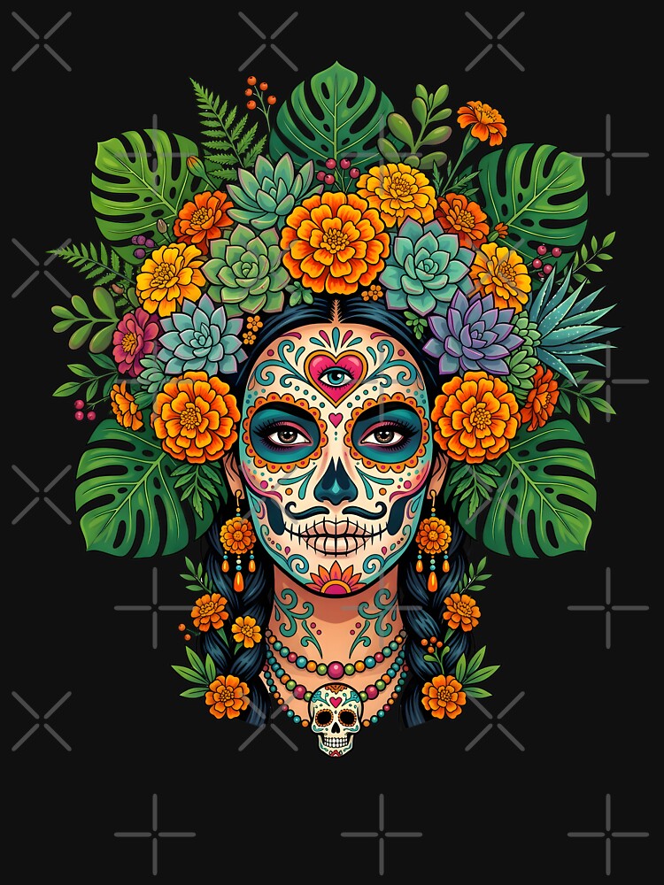Sugar Skull Woman La Catrina - Tropical Floral Dia de los Muertos Art by BobaBunny76