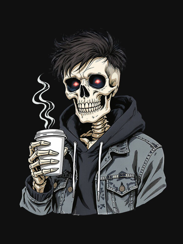 Skeleton Boy with Coffee Cup | Cool Gothic Streetwear Kawaii Art by ColorSplash123