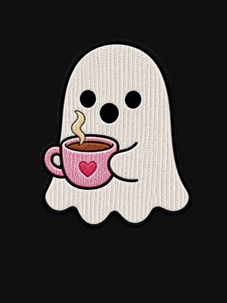 Cute Ghost Tea Time Kawaii Embroidery Patch Design by ColorSplash123