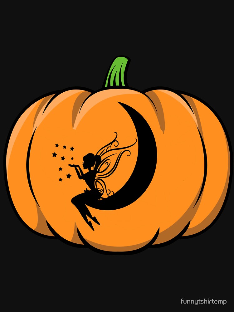 Halloween Fairy sitting on Moon Jack O Lantern Pumpkin by funnytshirtemp