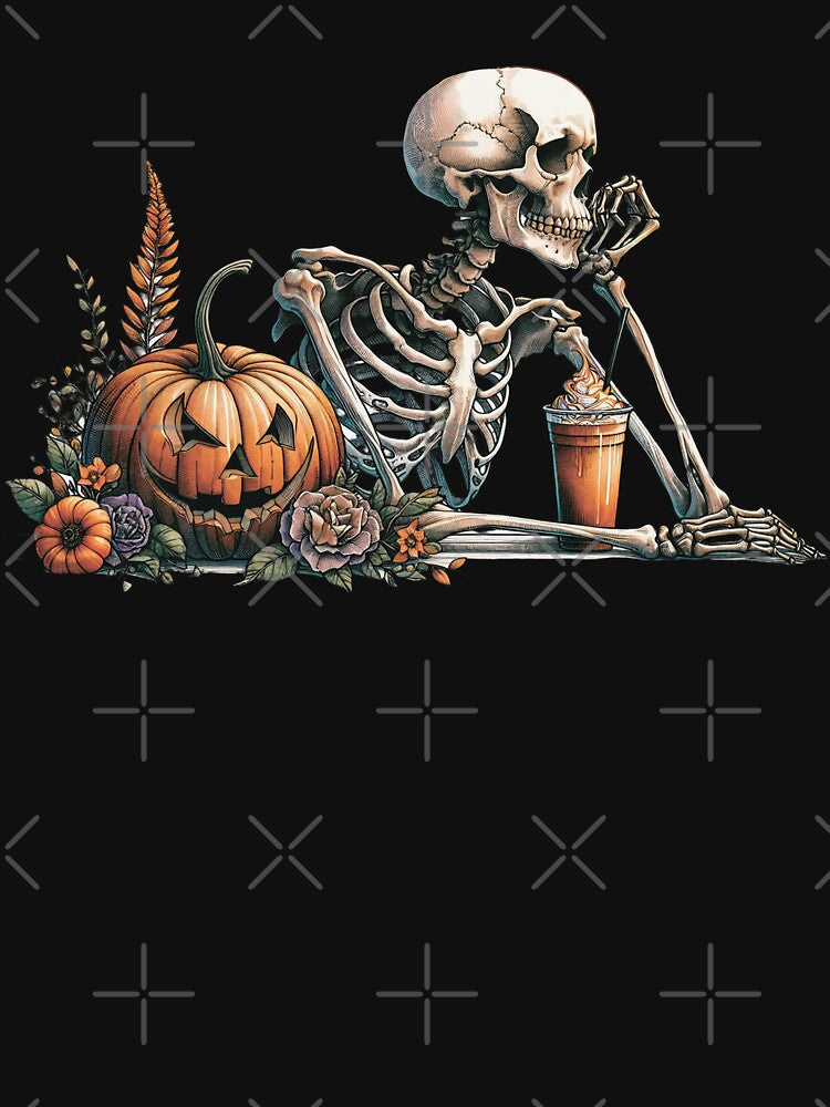 Skeleton with coffee and pumpkins. by MagelliShop