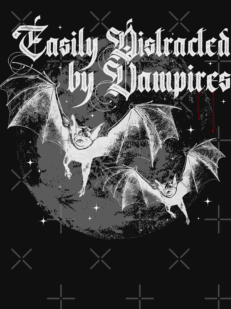 Easily Distracted By Vampires, Gothic Bats Flying in the Night Shirt, Gothic Style Tee, Halloween design, Glamour Ghoul, Spooky Cute, Sexy Vamp T-Shirt, Vampire Bats, Creepy Design by SSINAMOON