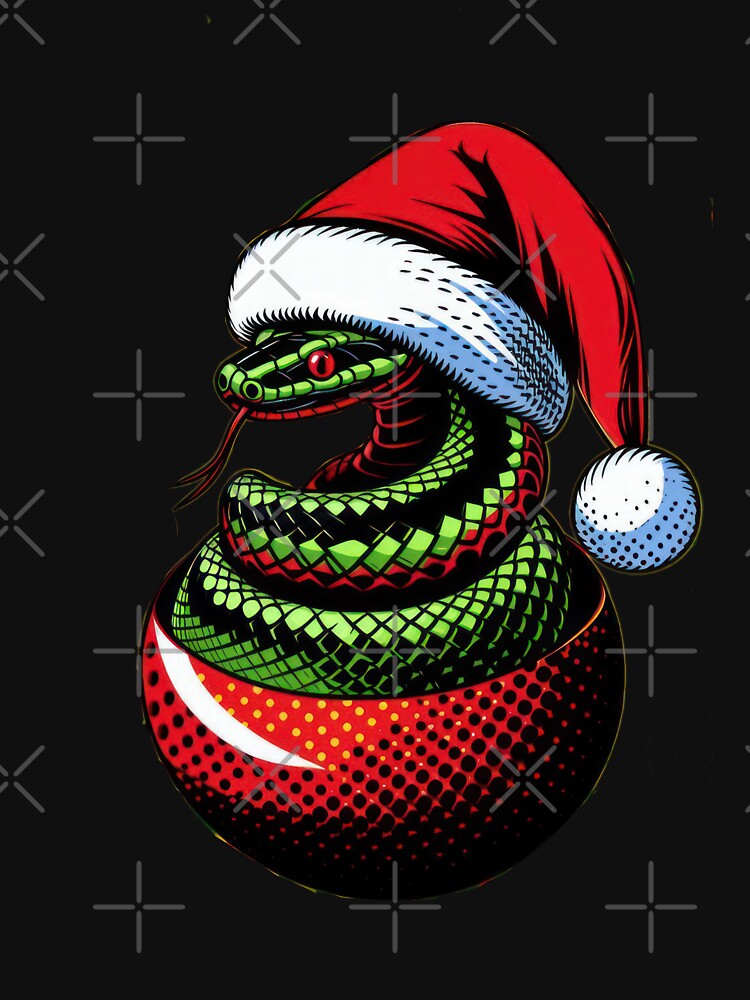 christmas green snake with Red Santa hat and Christmas ball,christmas snake,christmas animals,christmas Vintage, by Expressions-Sel