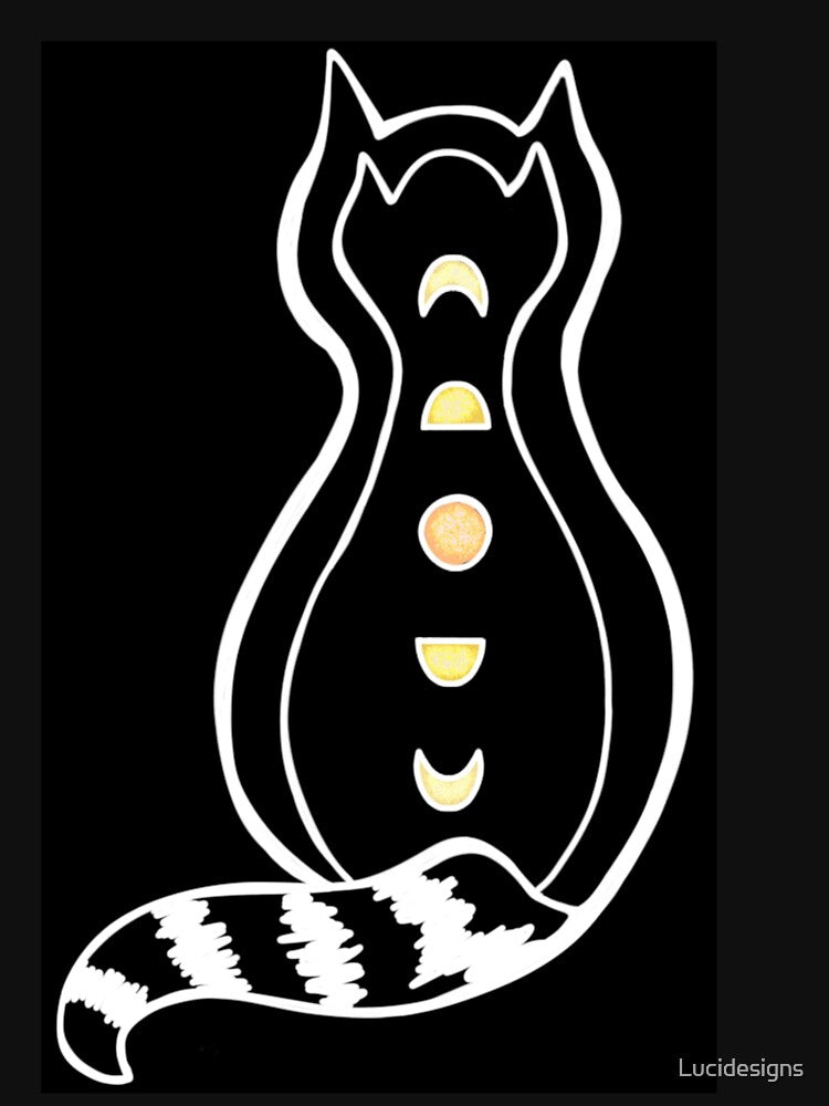 Dark Cat, Moon Phases, Bold Simple Black and White, Orange Moon, Version 2 by Lucidesigns
