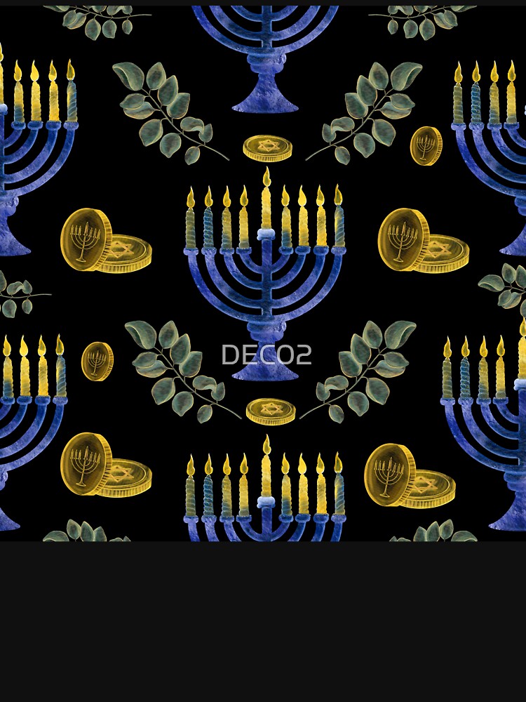 Hanukkah Menorah, Lit Candles, And Golden Coins Pattern by DEC02