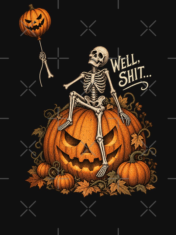 Well Shit Skeleton Pumpkin Balloon Spooky Halloween by will freed18