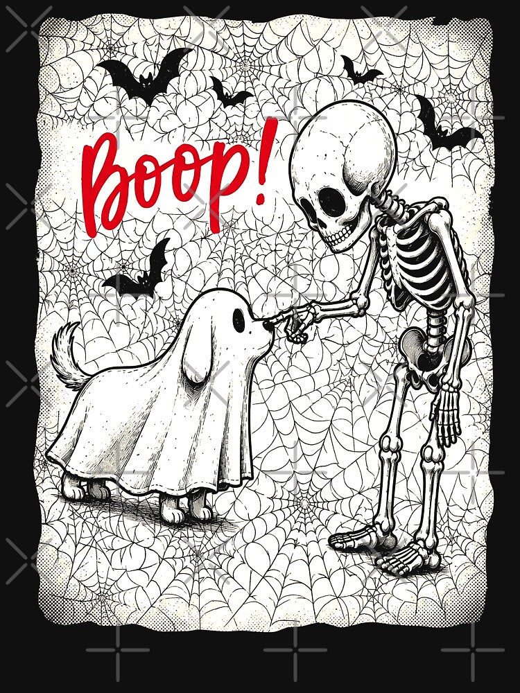 Boop Halloween Skeleton Dog and Ghost Cute Spooky Vintage Design by ArcaneArtistry