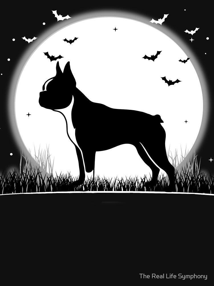 Boston Terrier Dog – Halloween Moon Silhouette by The Real Life Symphony