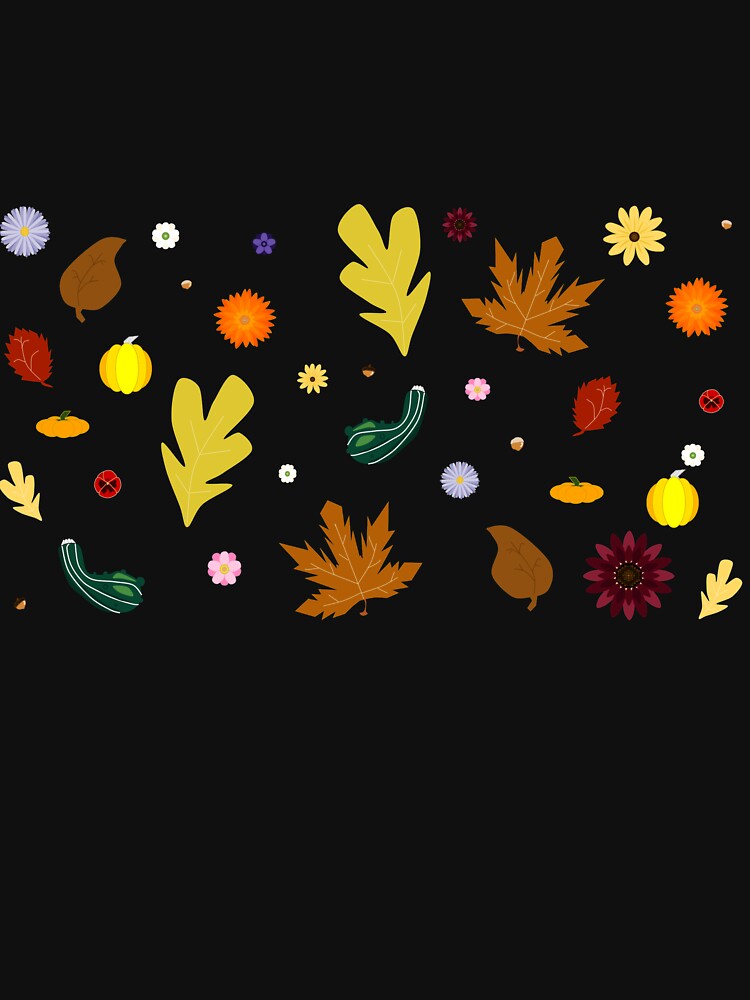 AUTUMN - Fall Leaves, Gourds, Flowers, and Acorns Version 1 (Void Black) by CoraDaffodil
