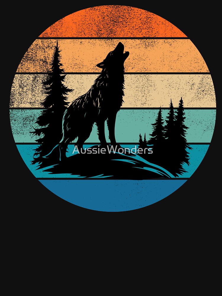 Wolf Howling Retro Sunset by AussieWonders