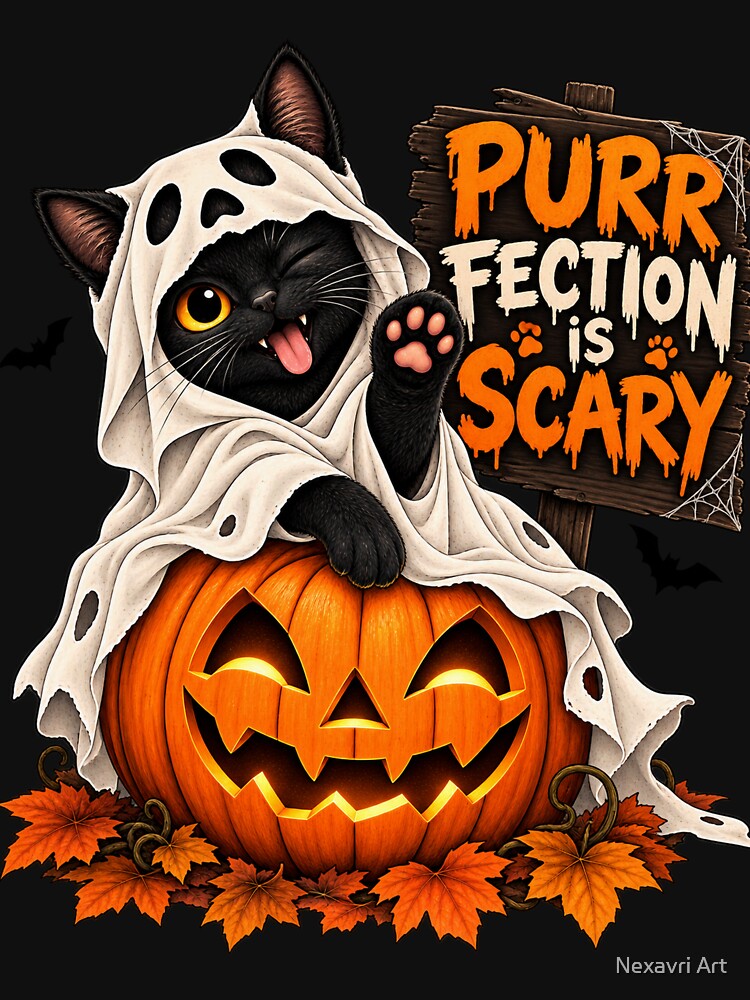 Funny Halloween Cat – Purr Fection Is Scary by Nexavri Art