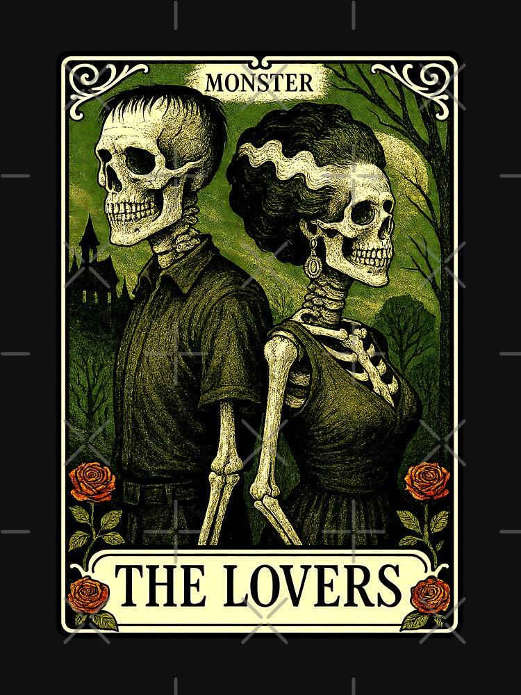 Monster Frankenstein And Bride Lovers Tarot Card Skeleton by elderberry