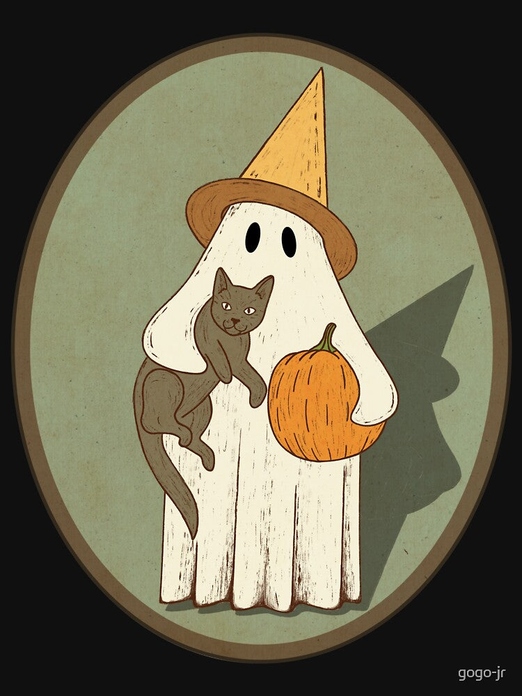 Vintage Ghost with Cat Halloween Graphic by gogo-jr
