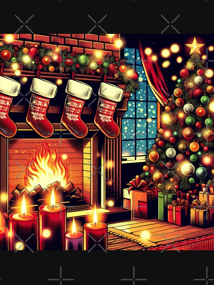 Christmas Vintage fireplace with gift socks,Christmas landscape,christmas retro,Christmas Vintage by Expressions-Sel