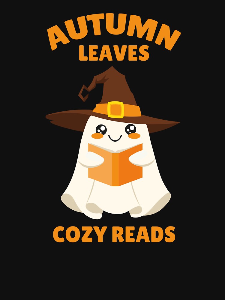 Cute Kawaii Ghost Autumn leaves and cozy reads by Art-of-Rory