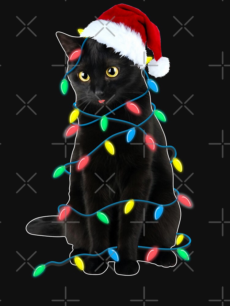 Black Cat Christmas Led Lights Xmas Tree kitten in Santa hat funny gift by alenaz