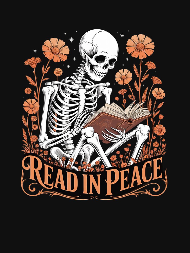 Read In Peace Skeleton Reading Book Halloween Bookish by BubblePancake