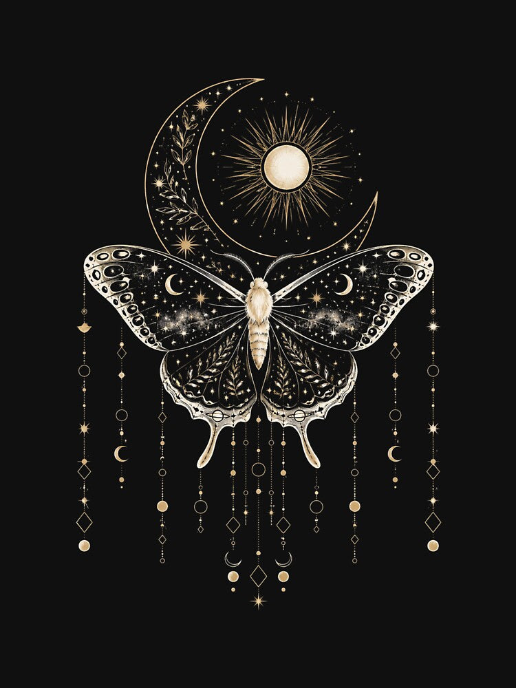 Celestial Luna Moth | Mystical Moon & Sun Gothic Boho Nature Design by MonaRose_Art