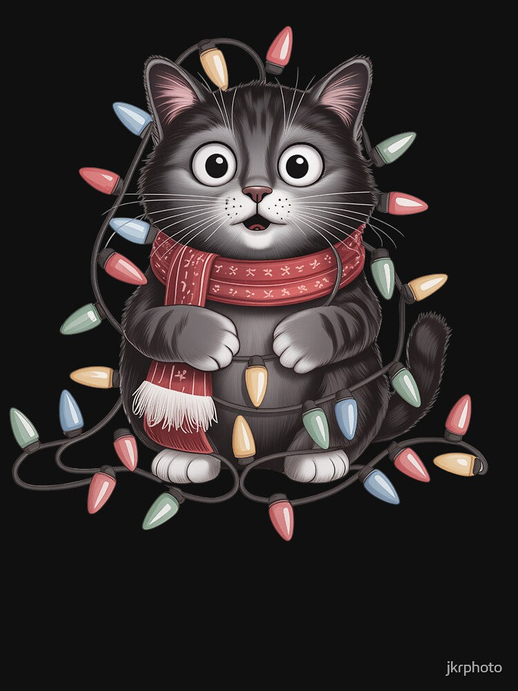 Christmas lights cat by jkrphoto