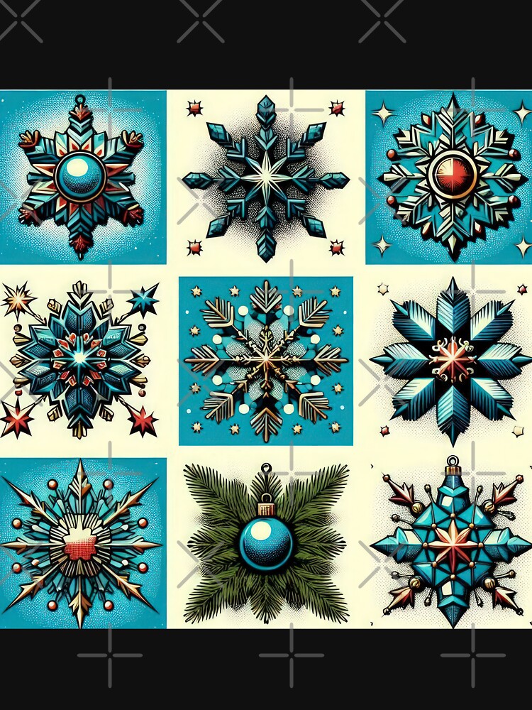 Christmas Pattern blue crystal snowflakes,Vintage Christmas Pattern,christmas retro,retro vintage christmas,vintage art by Expressions-Sel