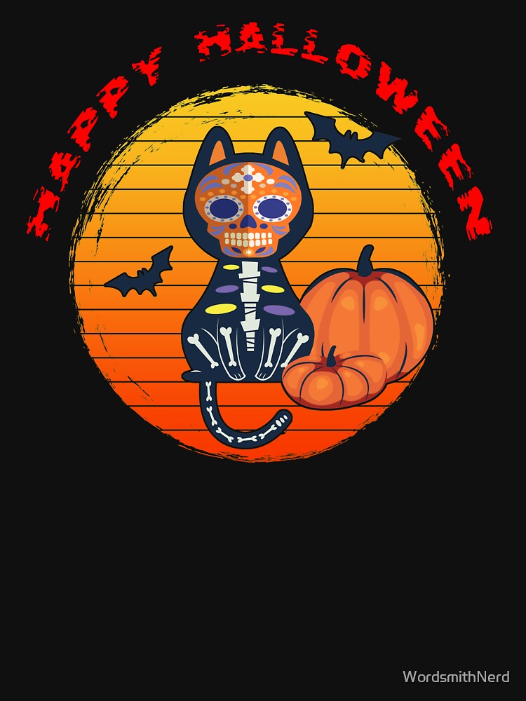 Happy Halloween Black Skeleton Cat by WordsmithNerd