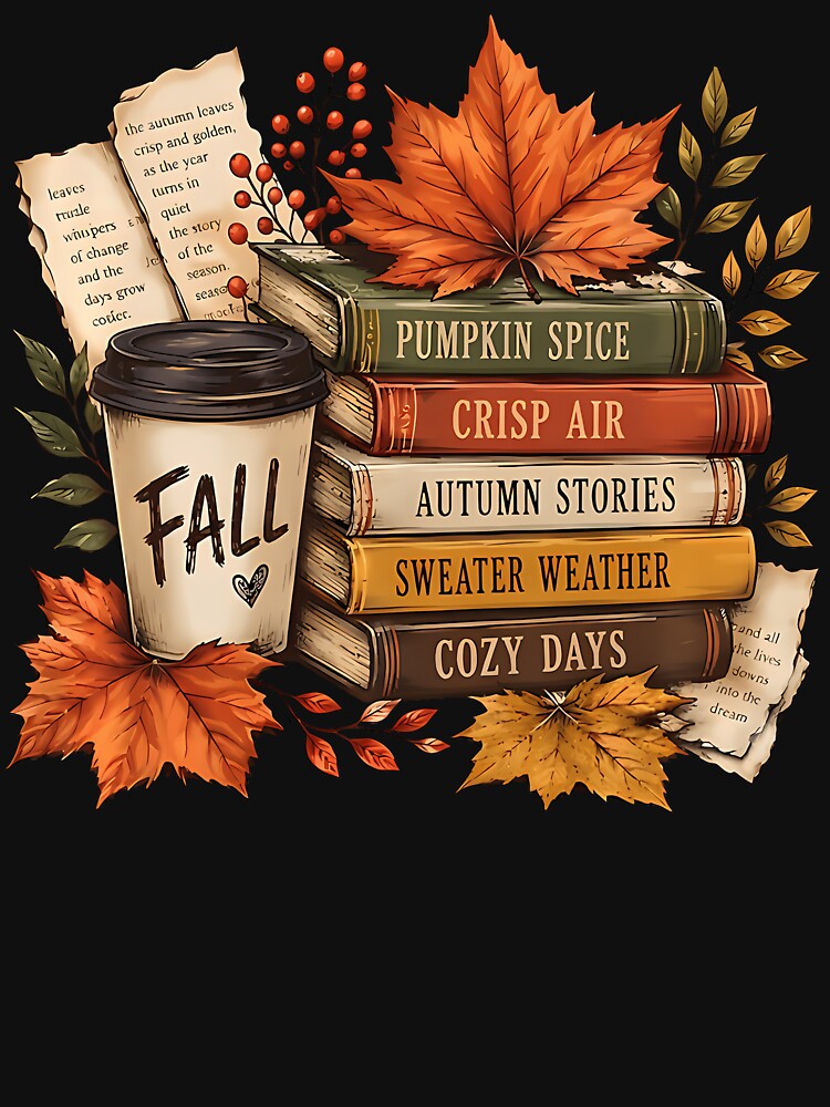 Book Stack Coffee Fall Leaves Bookworm Autumn Fall Vibes by Pider-Vampire
