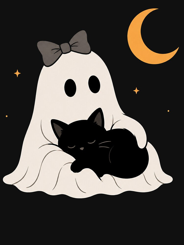Vintage Halloween Ghost Holding Black Cat by Kladhadredo