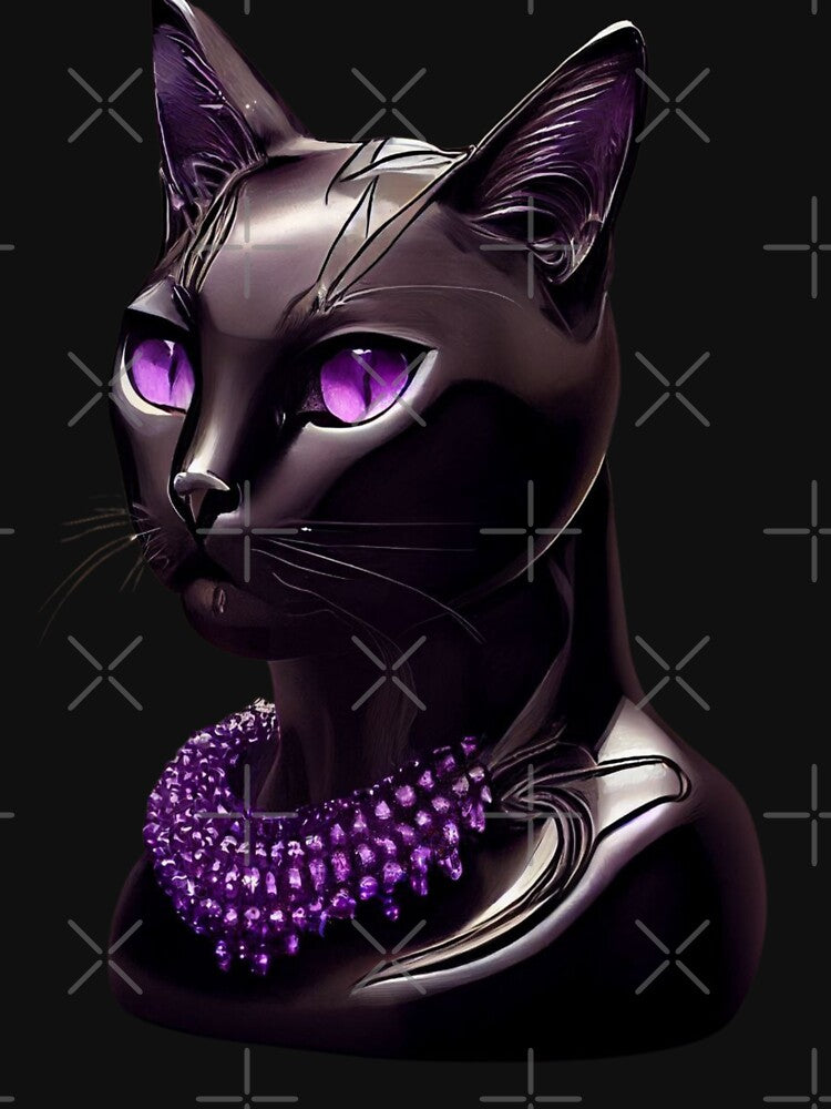 Halloween black cat statue blue eye and scary necklace by hassendz