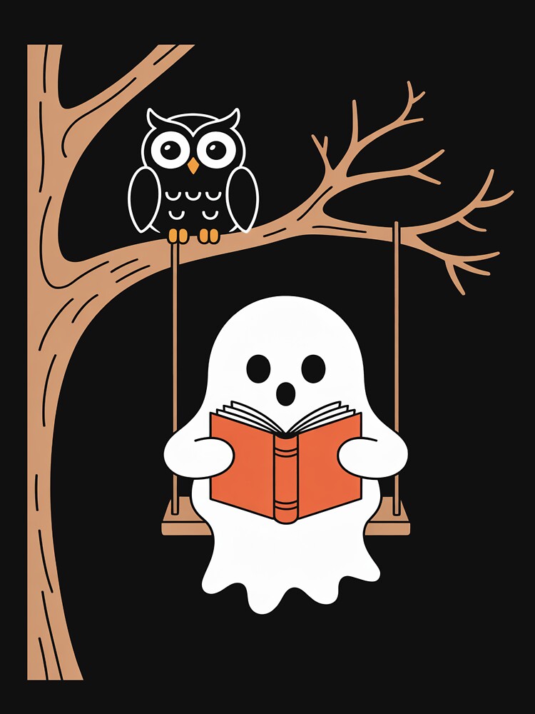 Cute Ghost Reading Spooky Stories by flagylART