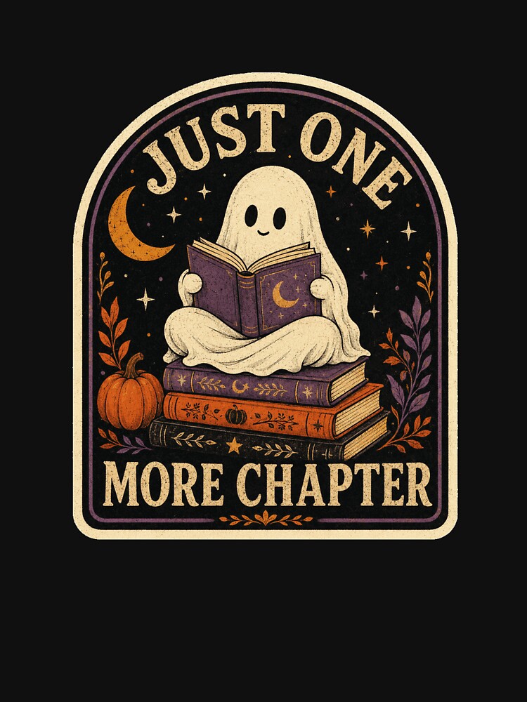 Just One More Chapter – Cute Reading Ghost Halloween Design by suechtmpoa