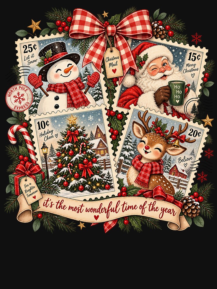Vintage Christmas, Santa Claus, Coquette Christmas Bow, Reindeer and Snowman, Retro Holiday Aesthetic, Cute Festive Christmas Gift by Quiajia