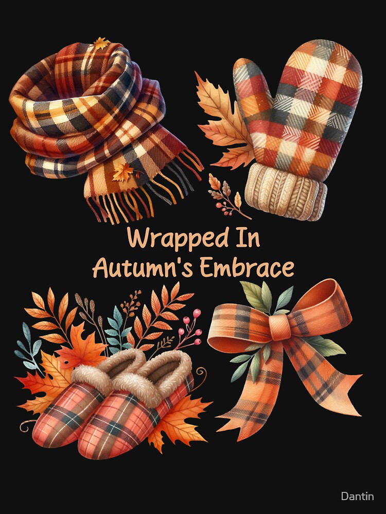 Wrapped in Autumn’s Embrace – Cozy Fall Plaid Scarf Mitten and Slippers Design by Dantin