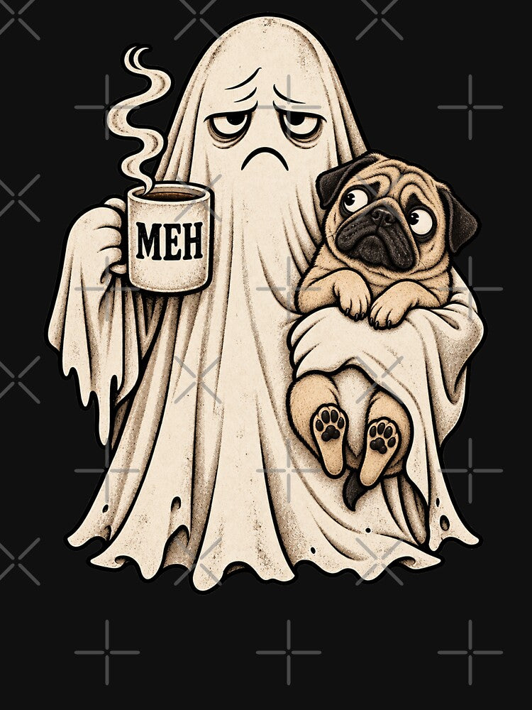 Ghost & Pug – Vintage Spooky Halloween Coffee Humor by will freed18