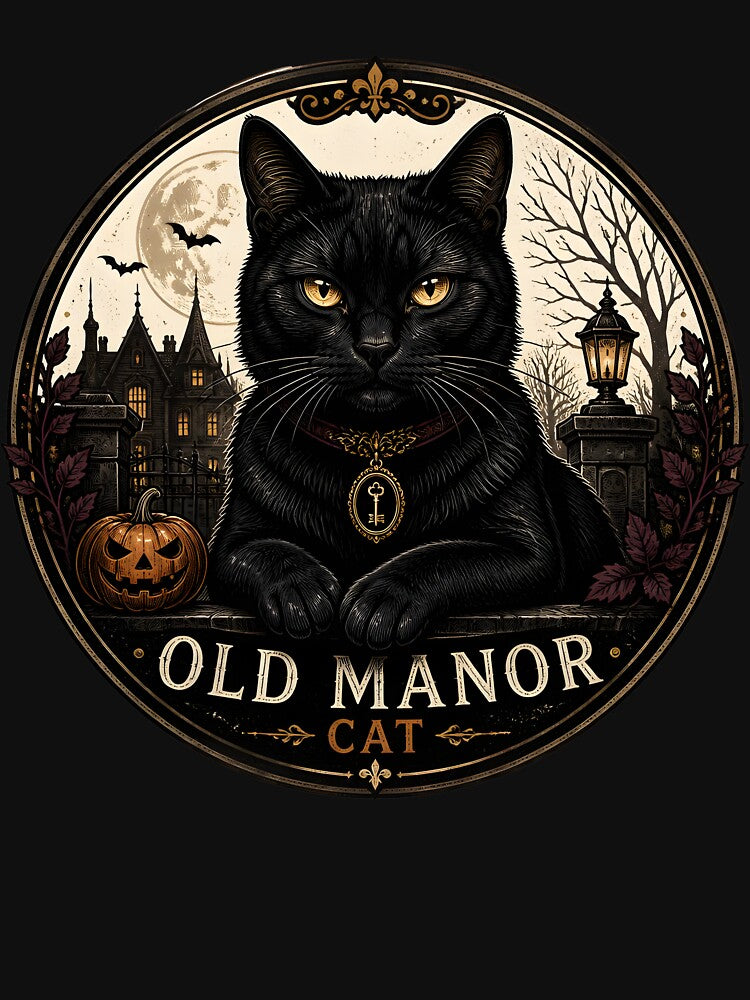 Old Manor Black Cat Gothic Storybook Poster Halloween by BernoNickel