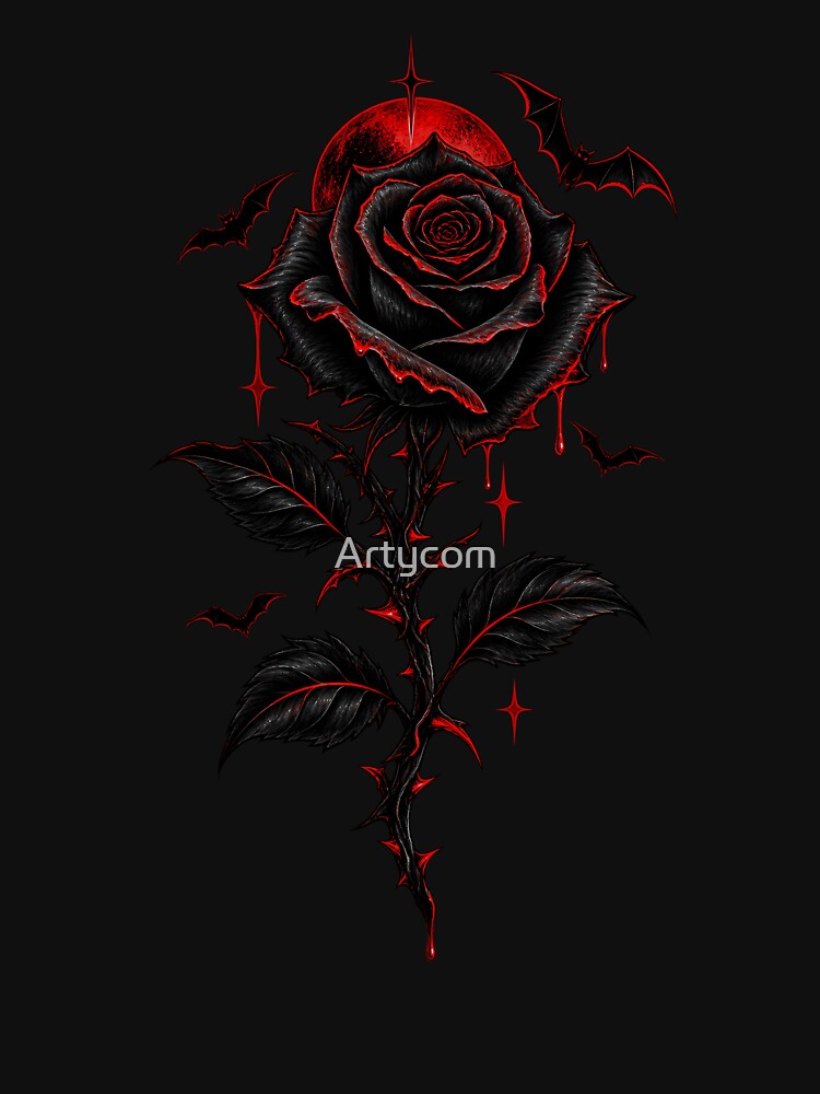 Black Rose Gothic Bats Dark Romance Streetwear Gift by Artycom