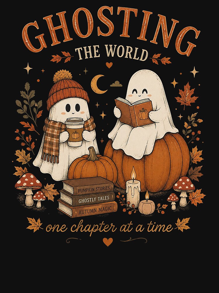 Ghosting the World One Chapter at a Time, Bookish Ghost Halloween Reading Gift by Quiajia