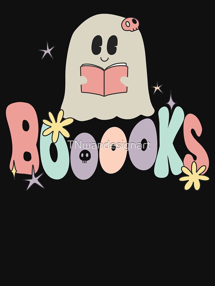 book lover kawaii spooky reading halloween groovy pastel 90s vintage by TNwandesignart