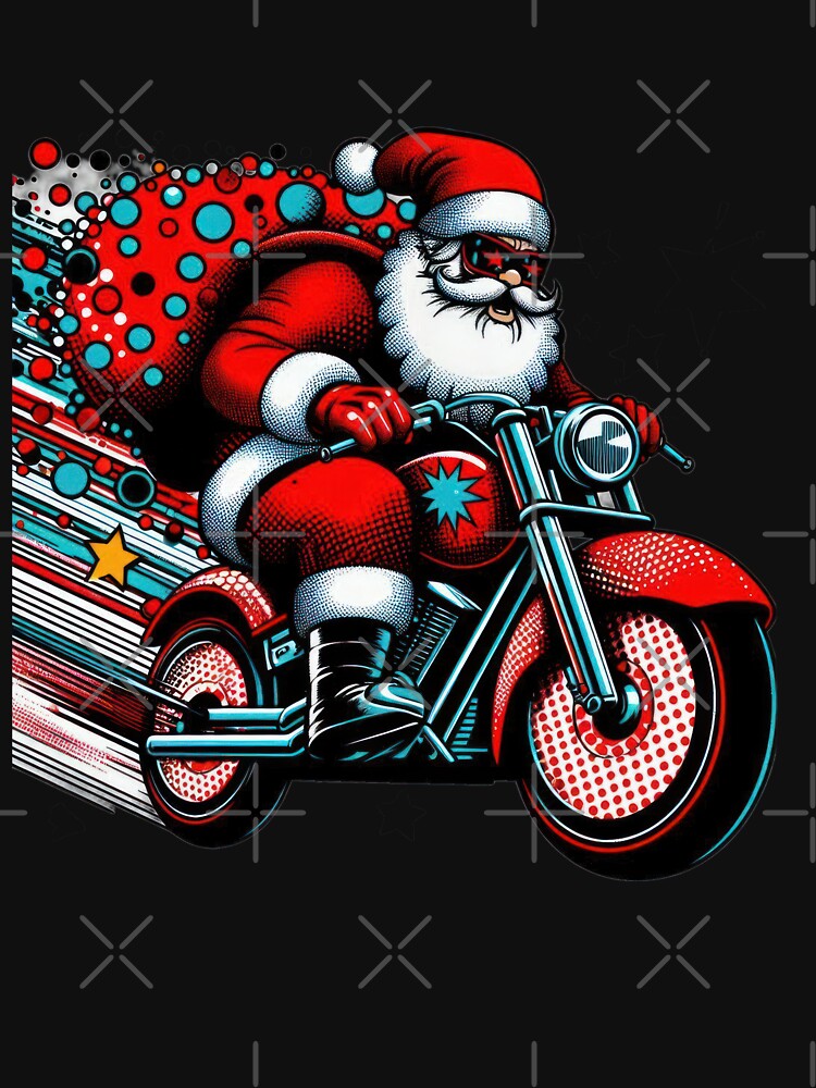 Christmas Vintage pop art Santa Claus with motorbike and a sack on the back,Santa Claus ,christmas Vintage by Expressions-Sel