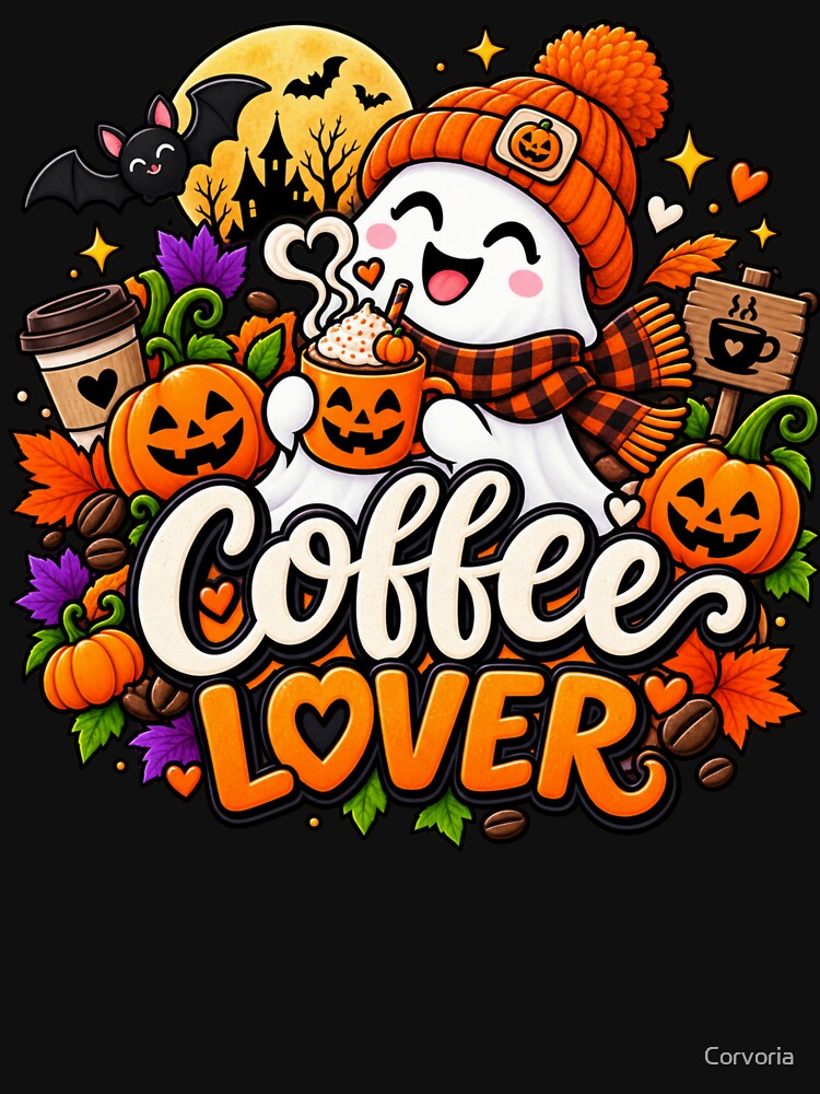 Halloween Coffee Lover Gift Cute Ghost Pumpkin Style by Corvoria