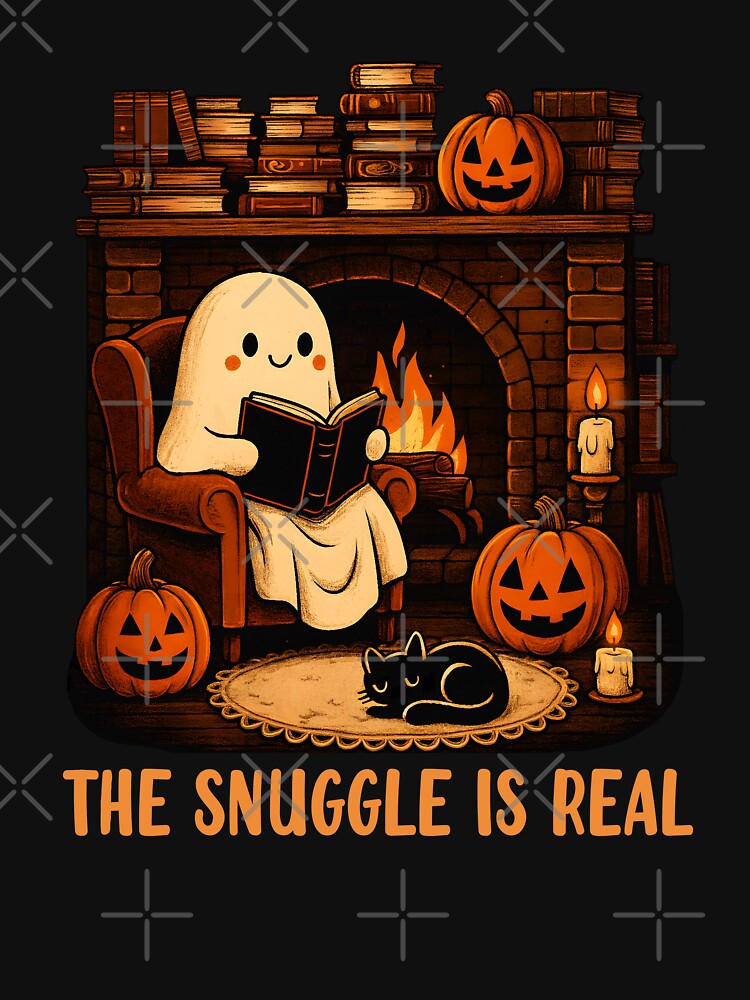 The Snuggle Is Real Cute Ghost Reading Book Lover Autumn Fall Halloween Cozy Vibes by Bad Kitty Designz