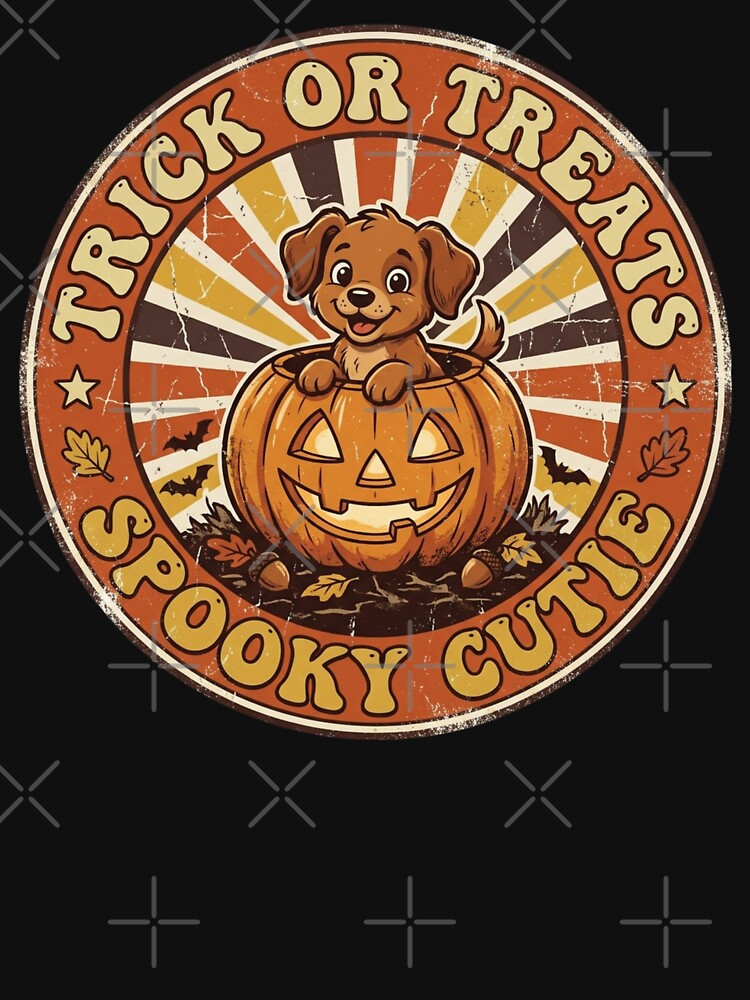 Retro 70s Pumpkin Patch Pup Cute Halloween Dog Sunburst Vintage by KreatoLab