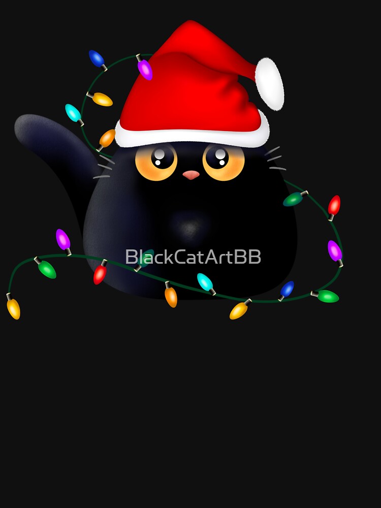 Christmas Black Cat with lights by BlackCatArtBB