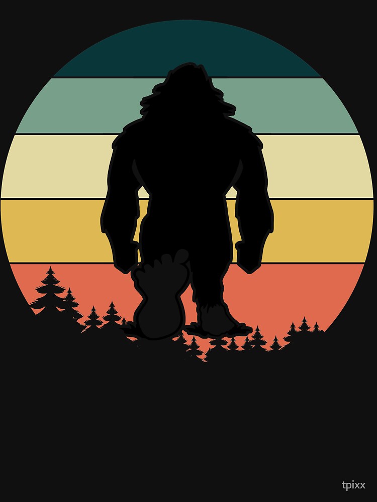 Bigfoot Walking In The Woods Retro Sunset by tpixx